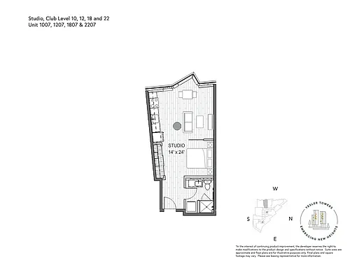 Floor plan Studio 1 Bathroom