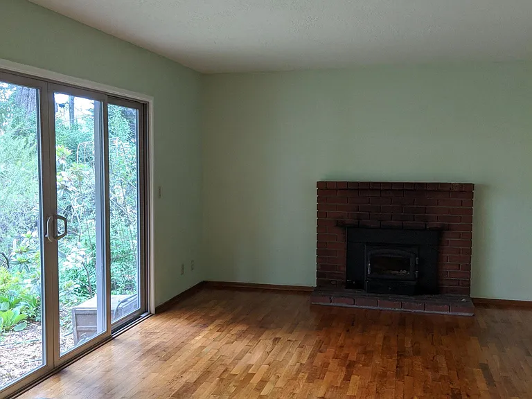 Living room has a fireplace with insert.