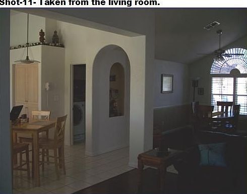 Looking out from living room to kitchen and Dining Areas