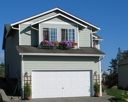 Front view, guest room windows