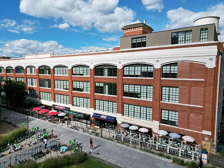 Exterior arial view of factory windows