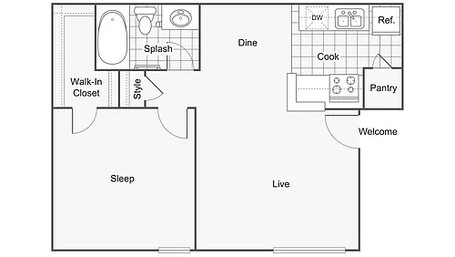 Floor plan 1 Bed 1 Bath A