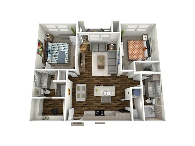 Floor plan 2 Bed, 2 Bath A (60% Income Restricted)