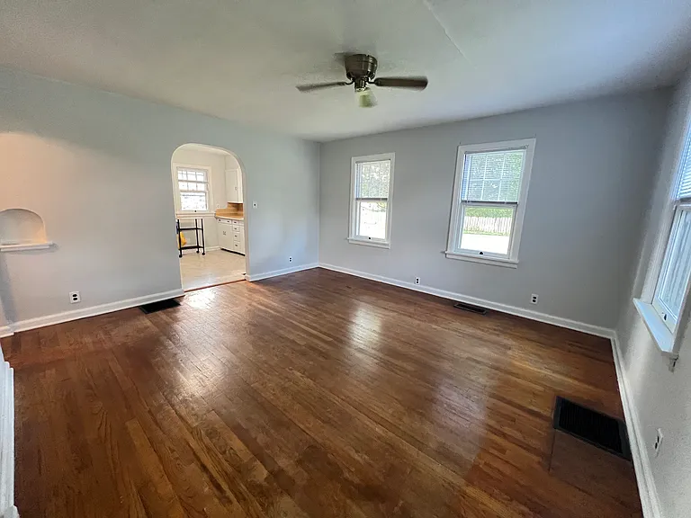 View of the entrance from the living room into the kitchen.