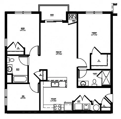 Floor plan 2 Bed/2 Bath Den-D Type A Phase V