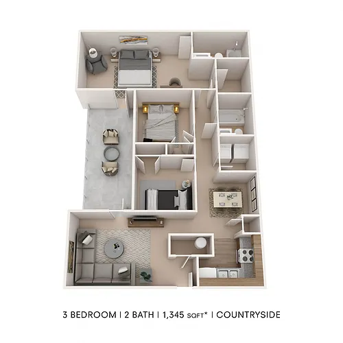Floor plan Three Bedroom 2 Bath