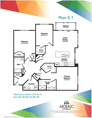 Floor plan Three Bedroom Two Bath (E-1)