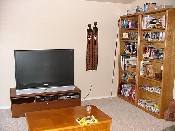 Living rm and bookshelves