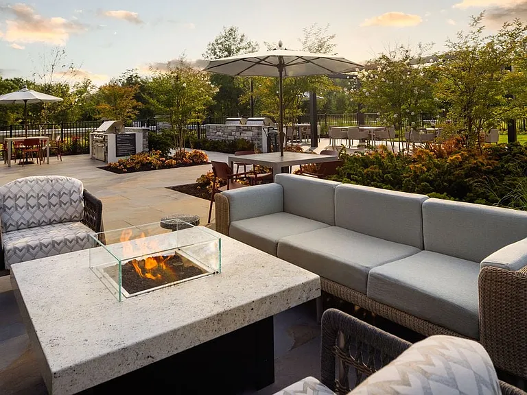 Courtyard with BBQ grills and fireplace