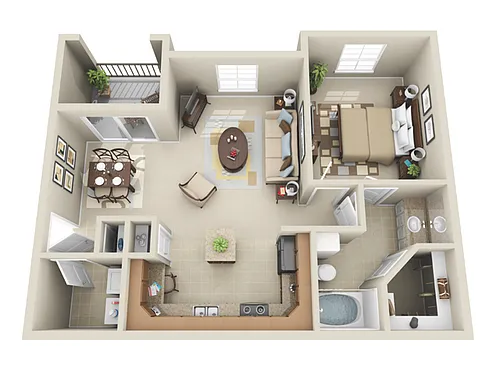 Floor plan 1 Bed, 1 Bath B
