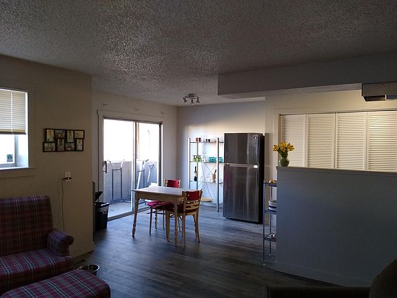 View from living room to the sliding glass door.