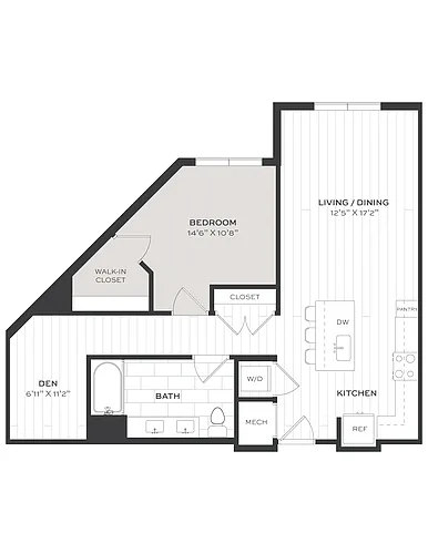 Floor plan 1 Bed/1 Bath Den-A7