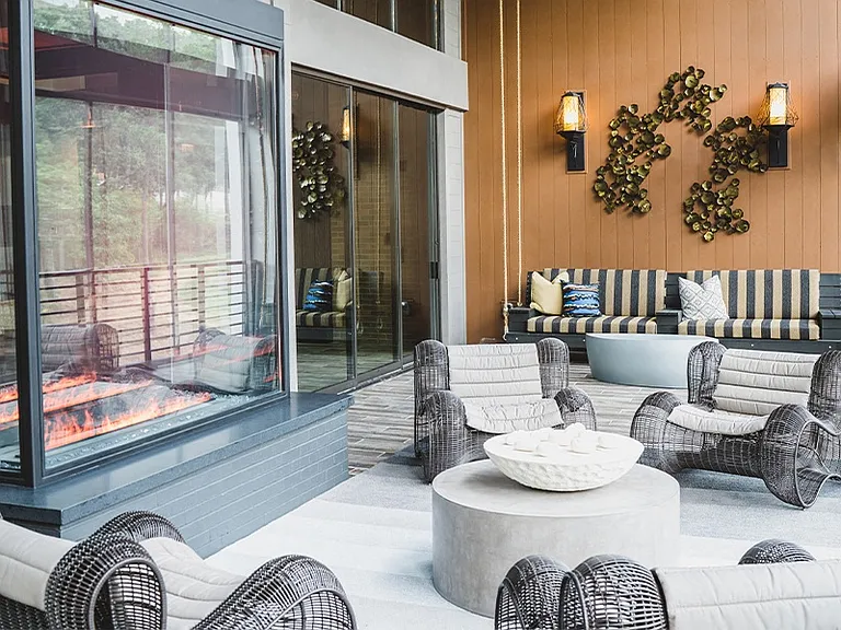 Relax by the double-sided, indoor/outdoor fireplace