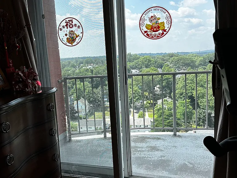 Balcony view with beautiful panorama of greens and skyline