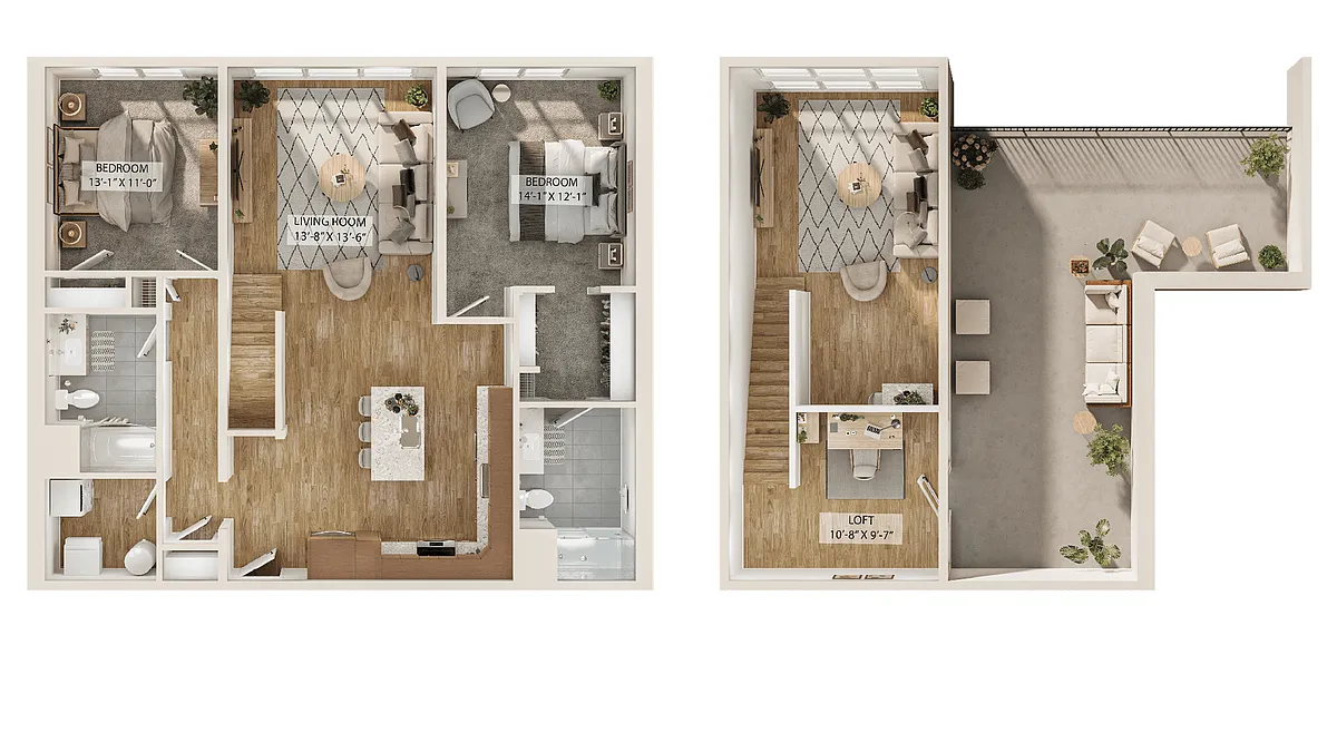 Floor plan 2 Bed/2 Bath Loft-B1L