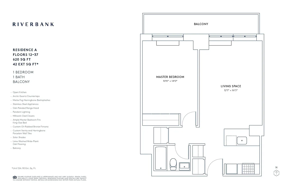 Floor plan A Line Floors 12-37 (1 Bed)