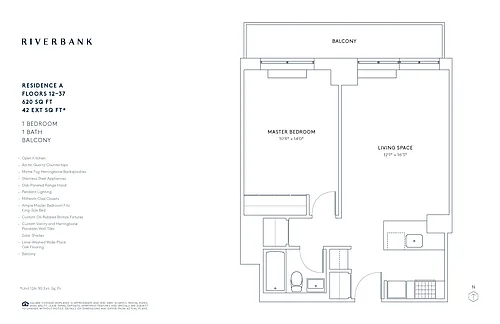 Floor plan A Line Floors 12-37 (1 Bed)