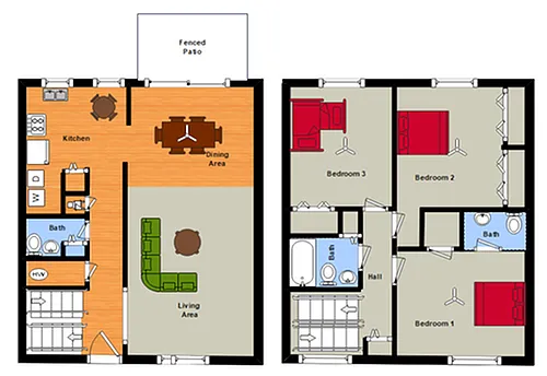Floor plan 3 Bed, 1 Full & 2 Half Bath TH with W/D Hook-Up