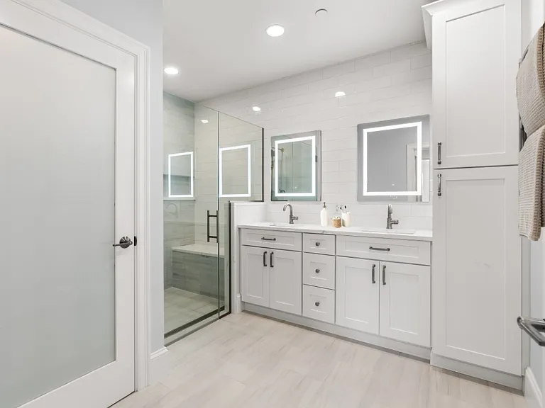Spa-style bath with heated floors