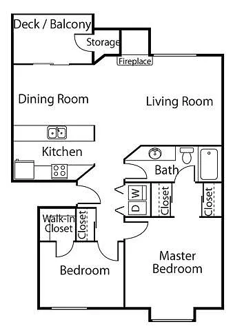 Floor plan Two Bedroom One Bath