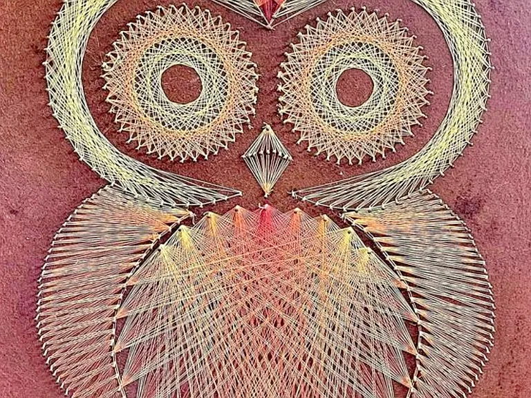 1970s vintage string painting of an owl.