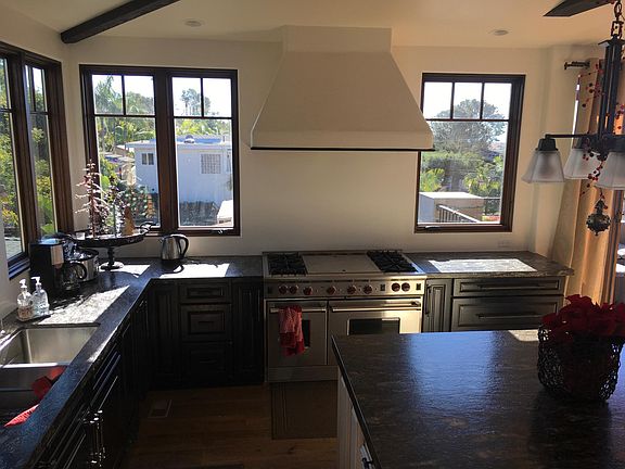 Wolf range/ Lots of counter space for food prep.