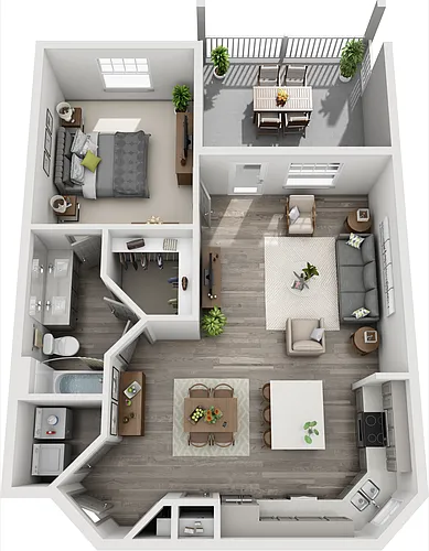 Floor plan 1 Bed/1 Bath with Oversized Terrace
