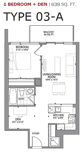 Floor plan 1 Bed Den 1 Bath C