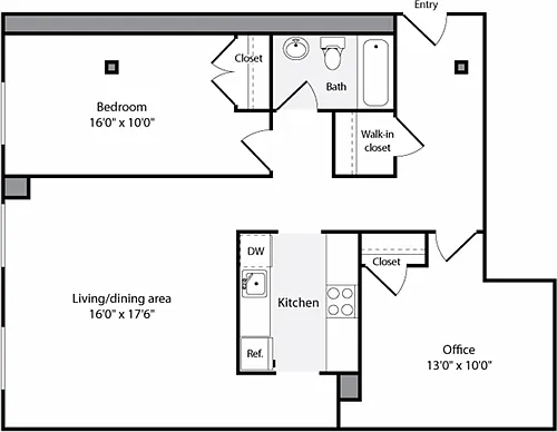 Floor plan The Lofts 1 Bedroom K