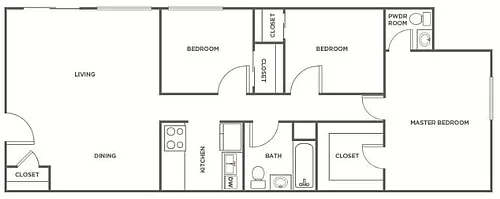 Floor plan 3 Bedroom 1.5 Bathroom
