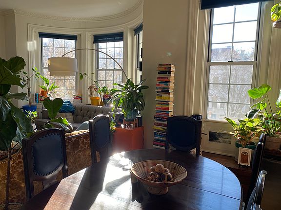 Living/dining with southern exposure and fireplace