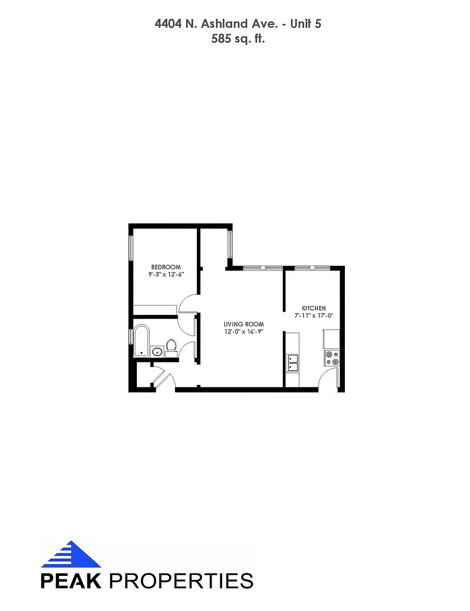 Floor plan 1 Bedroom - 1 Bathroom Includes Heat - Large