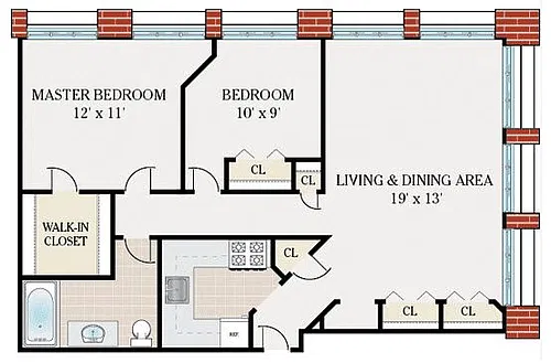 Floor plan Deluxe 2 Bedroom 1 Bathroom
