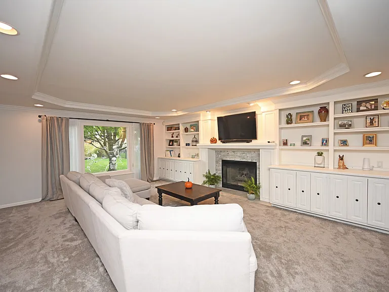 Painted built ins with fireplace in Family Room
