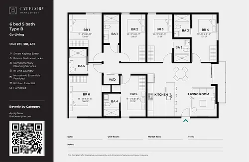 Floor plan Private Room in Shared 6 Bed 5 Bath (B)