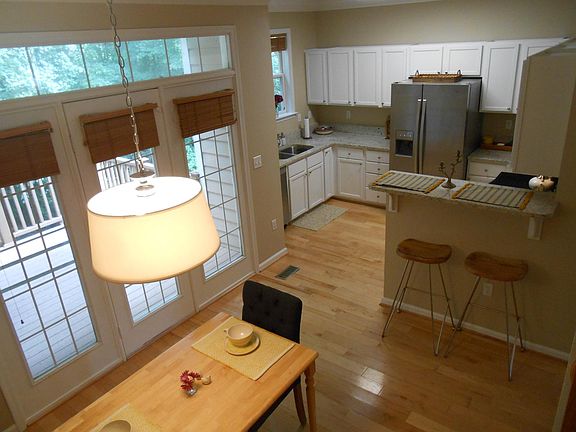 Overhead view of dining and kitchen