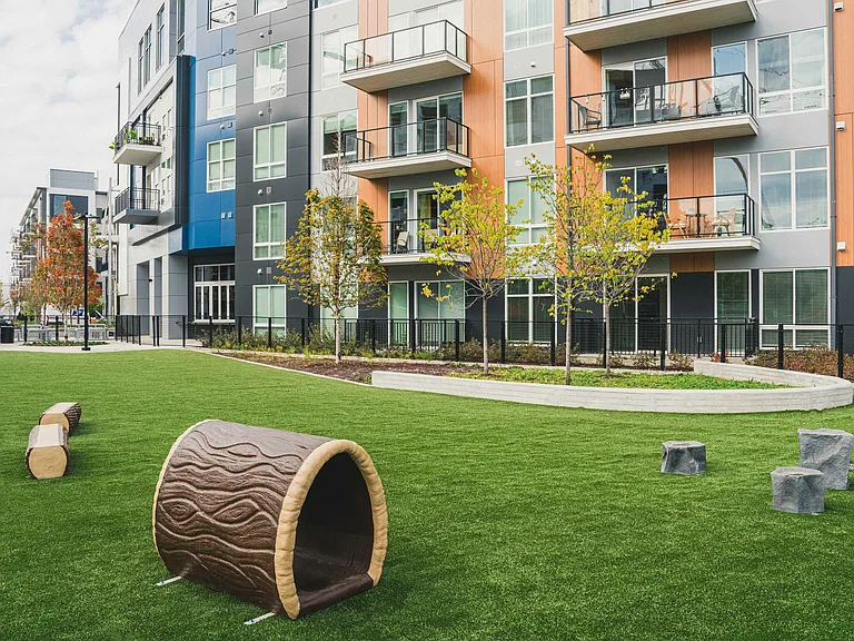 Modera Germantown welcomes pets and features a pet park for the convenience and enjoyment of residents and their furry companions.