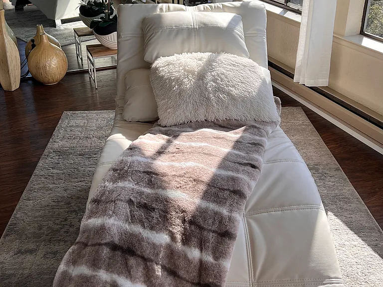 Relaxing chaise reading area with sunny warm window views!