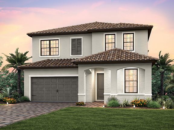 The Fifth Avenue, a two-story family home with a 2 car garage, shown with Home Exterior FM1C