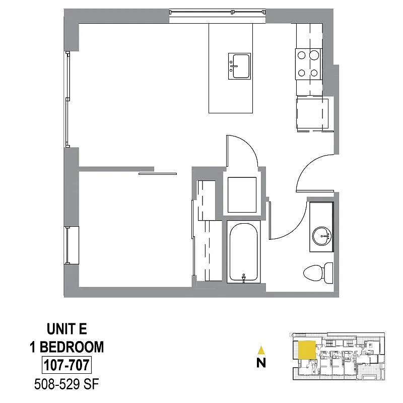Floor plan 1 Bedroom 1 Bath Floor Plan E