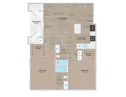 Floor plan GARDENIA 2 BDRM 2 BATH