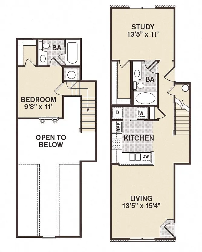 Floor plan 1B2B Loft Old Chicago -Renovated