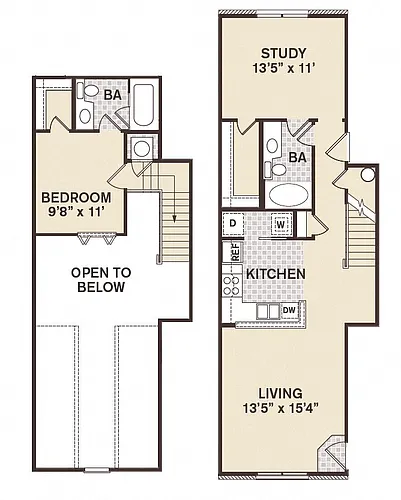 Floor plan 1B2B Loft Old Chicago -Renovated