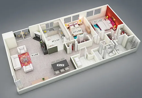 Floor plan Two Bedroom Two Bath Garden Style-First Floor