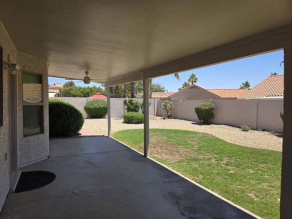 Nice back porch with small yard.