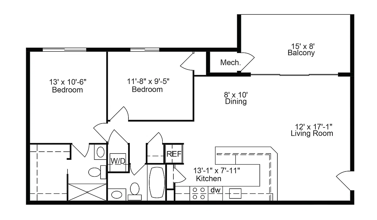 Floor plan G: 2 Bedroom 2 Bath