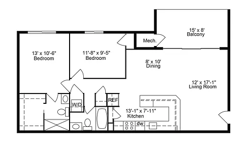 Floor plan G: 2 Bedroom 2 Bath