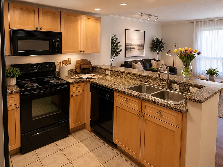 View from kitchen to living area