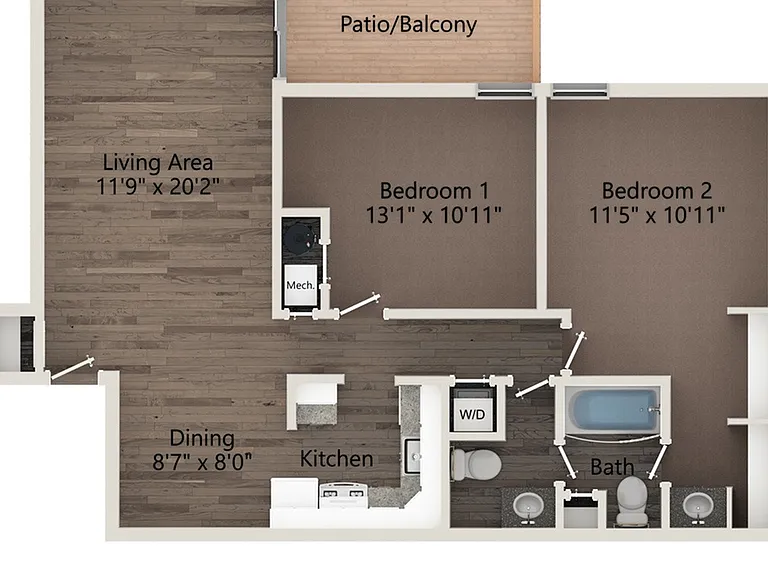 2 Bedrooms, 1.5 Bathrooms 2 Bedrooms, 1.5 Bathrooms
