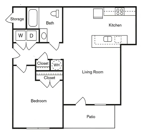 Floor plan 1 bed, 1 bath